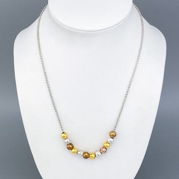 Tri Tone Disco Ball Bead Necklace | Italy Milor | Sterling Silver 925 | 17" - Picture 1 of 5